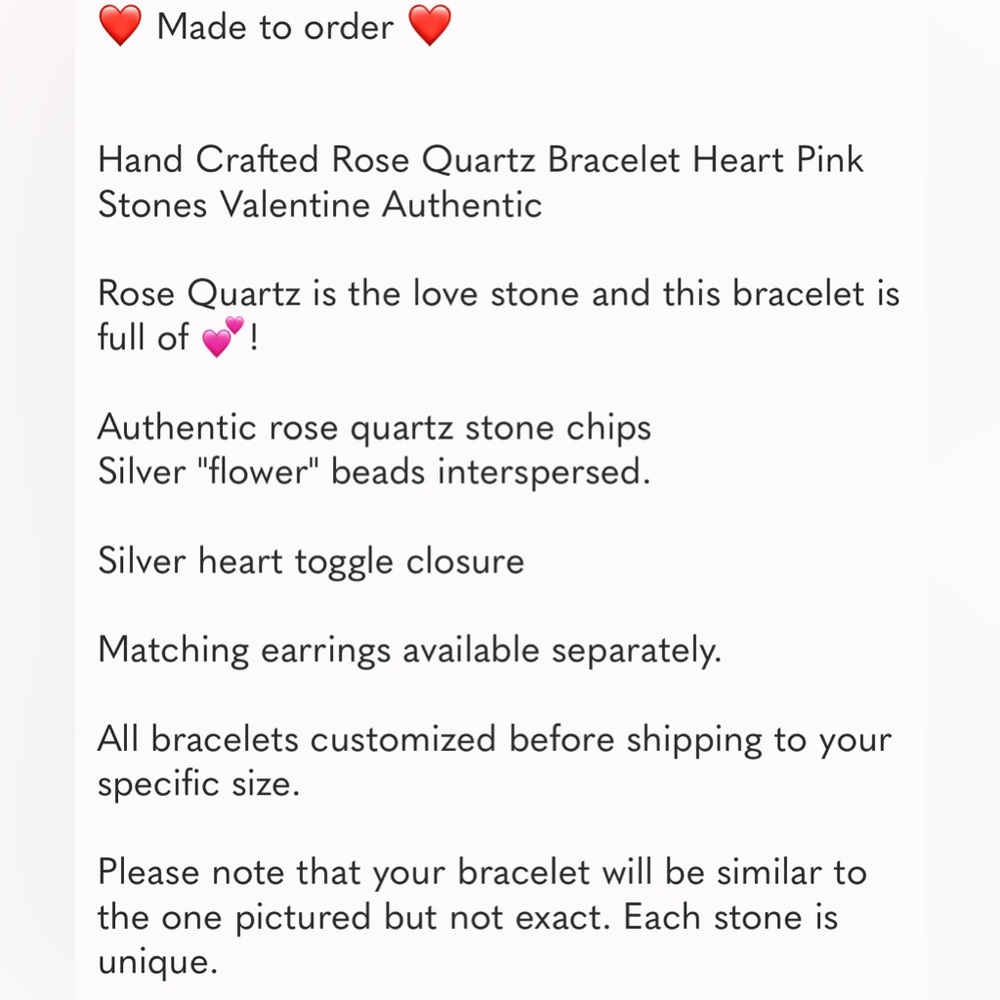 Hand Crafted Rose Quartz Bracelet Heart Pink Stones Valentine Authentic - Picture 8 of 8